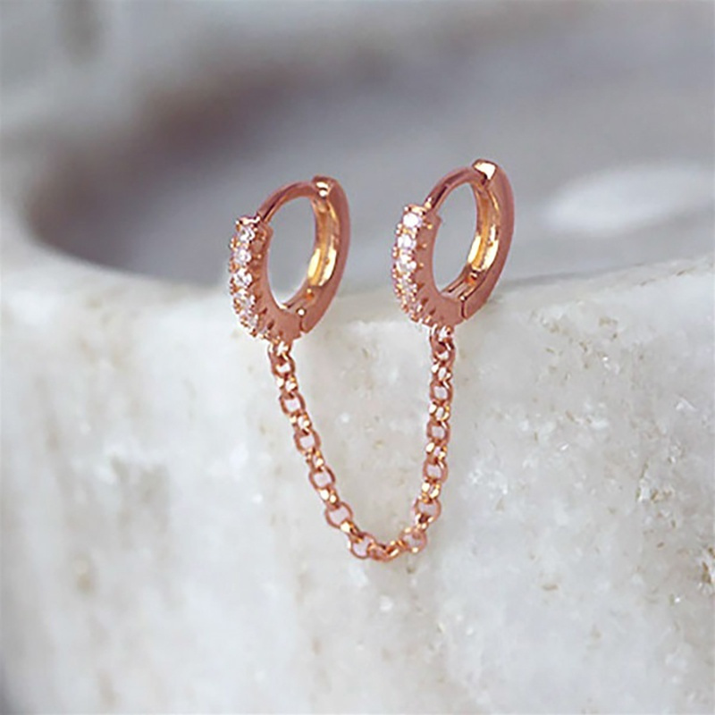 Hip Hop Chain Zirconium Double Hole Earrings
